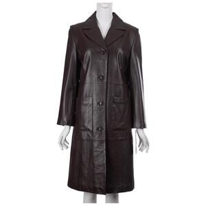 NWT TERRY LEWIS Classic Luxuries Women Trench Coat XS Brown Leather Button Up
